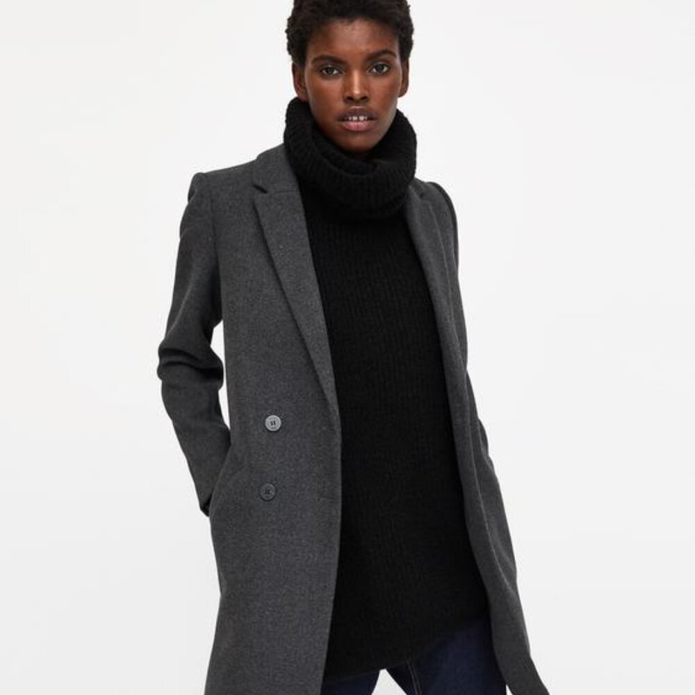 Zara Gray Wool Coat EUC - Picture 2 of 5